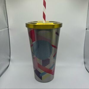 Starbucks 2014 Stainless Steel Rainbow Geo Tumbler With Original Lid